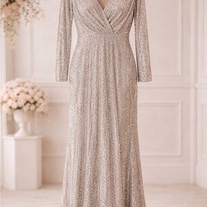 Ever Pretty Sparkling Silver Long Sleeve Dress
